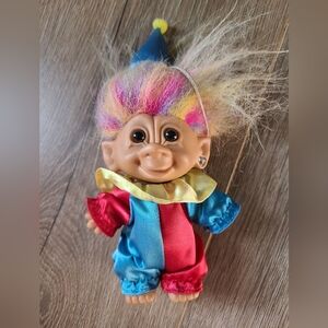 Vintage Bright Of America 4.5” Troll Doll - Clown, Jeweled Earring, Rainbow Hair